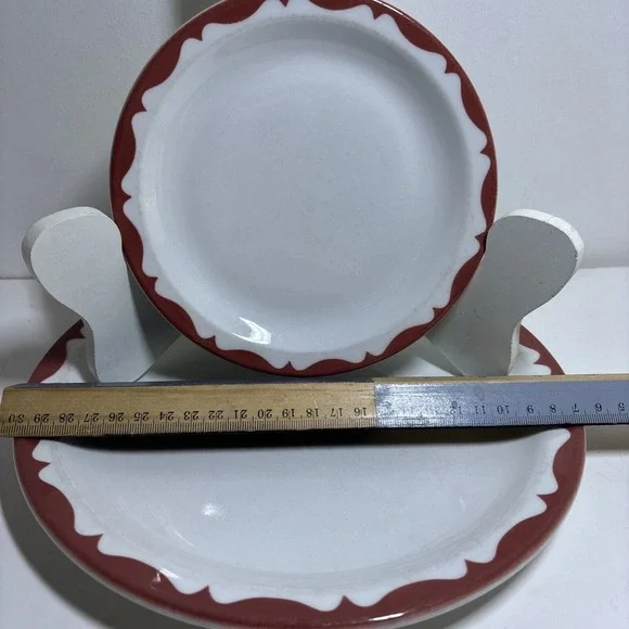 Mayer Restaurant Ware China Dinner Plate 9.5" & Plate 6.25"  Crest Wave Red Vtg - Picture 3 of 10